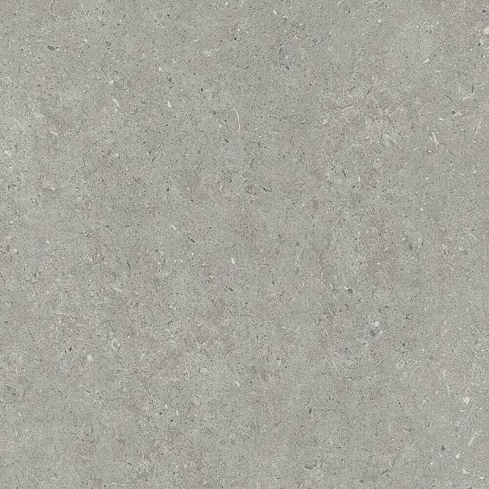 Terrassenfliese Portland - 60 x 60 x 2 cm, Londra, Matt - Grauer Naturstein mit subtilen Sprenkeln, ideal für moderne Innen- und Außenbereiche. Die Oberfläche ist matt und leicht strukturiert.