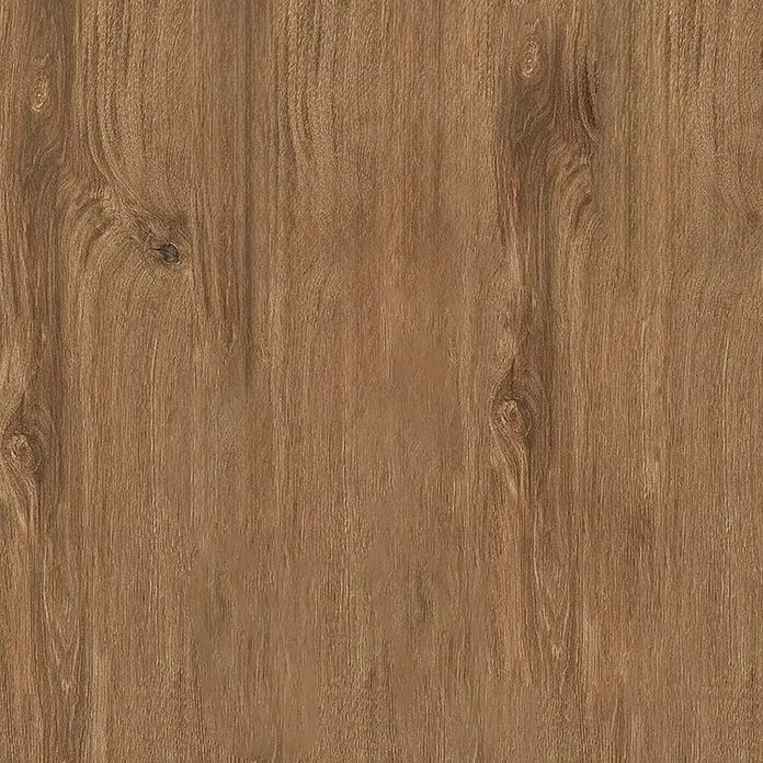 Feinsteinzeugfliese Natural Wood Ginger - 20 x 100 cm, Rotbraun, Matt - Nahaufnahme einer Holzoberfläche mit Maserung und Astlöchern, ideal für Texturen und Hintergründe.