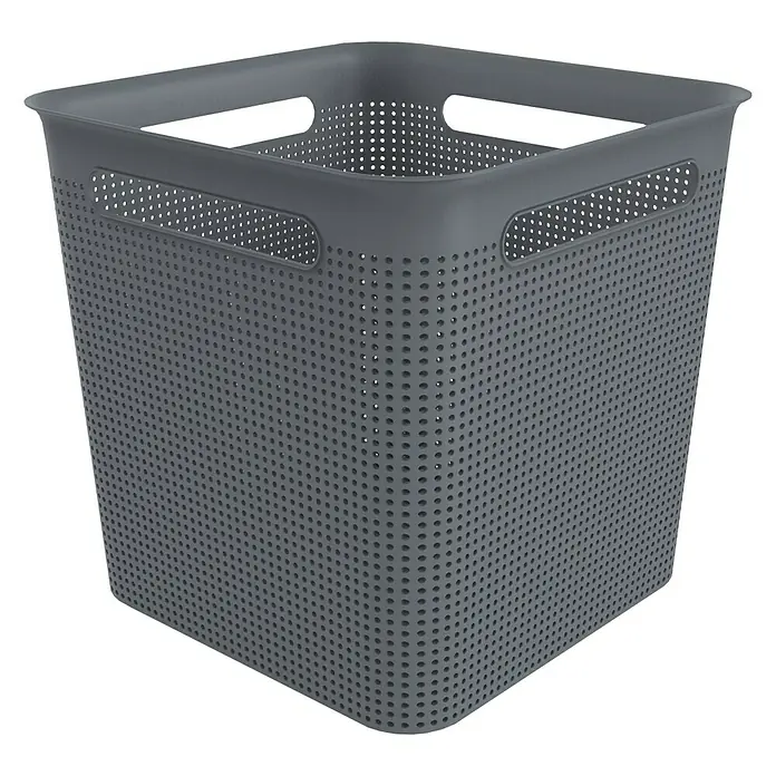 Rotho Aufbewahrungsbox Brisen - L x B x H: 29,1 x 29,1 x 28,1 cm, Kunststoff, Anthrazit - Grauer, viereckiger Kunststoffkorb mit Lochmuster und Griffen für Wäsche oder Aufbewahrung.