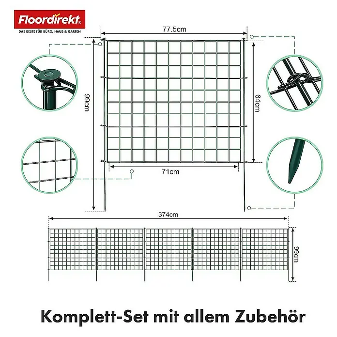 Floordirekt Zaun-Set Pablo 5-teilig Grün - 77,5 x 99 cm, Grün