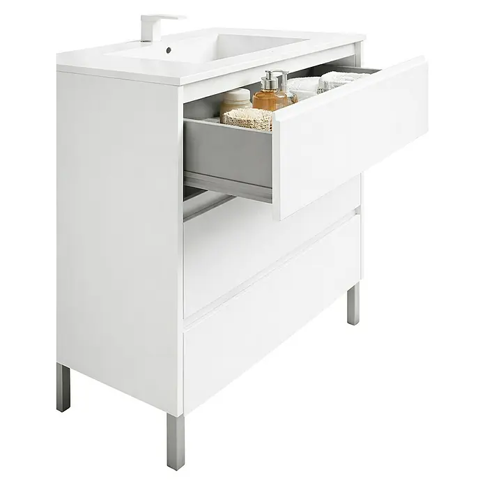 Mueble bajo de lavabo Alexa - L x An x Al: 45 x 80 x 85 cm, Blanco - Este mueble de baño blanco ofrece almacenamiento con cajones para elementos esenciales del baño. El diseño moderno se adapta a cualquier decoración de baño.