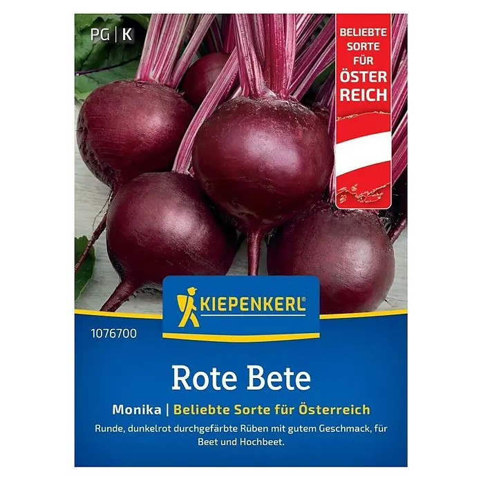 Kiepenkerl Gemüsesamen Monika - Beta vulgaris var. conditiva, Erntezeit: Juli, Inhalt reicht für ca. 6 - 8 lfd. Meter - Samenpackung für "Rote Bete Monika", eine beliebte Sorte aus Österreich. Runde, tiefrote Rüben mit tollem Geschmack für Beet und Hochbeet.