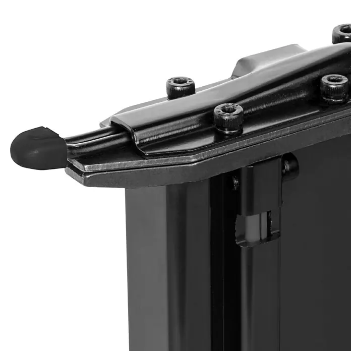Güde Druckluft-Klammergerät - Schwarz/Blau, Stärke: 1,26 mm - 1,05 mm - Nahaufnahme eines schwarzen Produktständers mit Schrauben und einer Gummikappe.