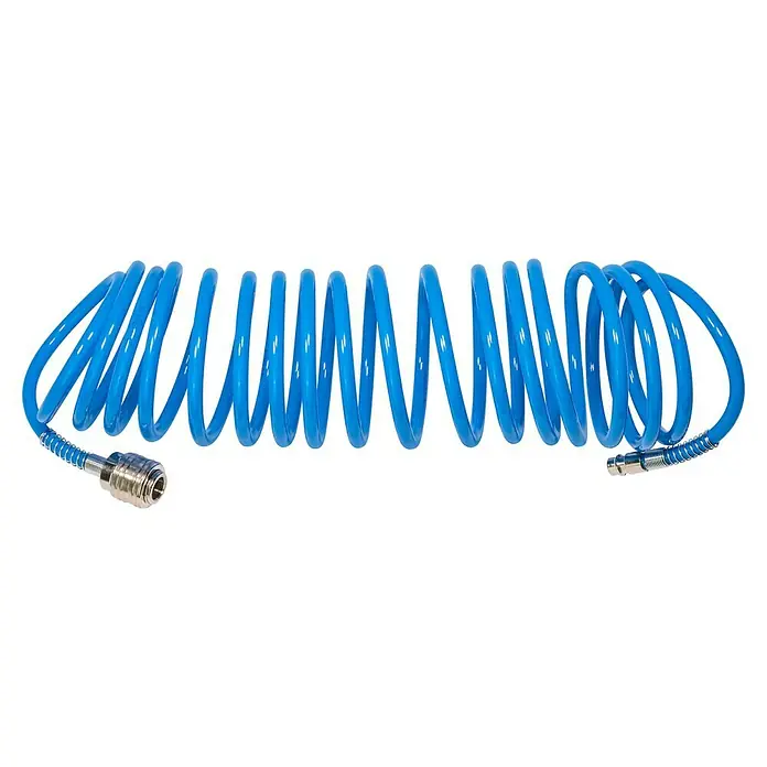 Güde Spiralschlauch - Schlauchlänge: 10 m, Betriebsdruck: 11 bar - Blauer Druckluftschlauch in Spiralform mit Schnellkupplungen an beiden Enden. Ideal für Werkstatt und Baustelle.
