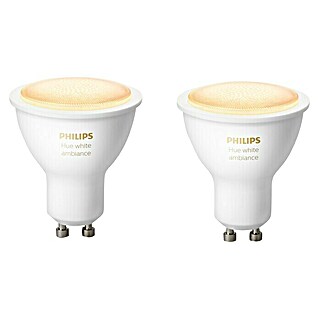 Philips Hue Ledverlichtingset White Ambiance (GU10, 5 W, Instelbare kleurtemperatuur, Dimbaar, Totaal aantal stuks: 2)