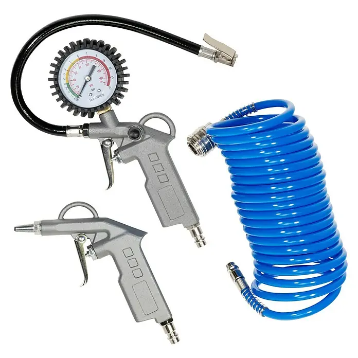 Güde Druckluft-Set - Betriebsdruck: 10 bar, Blau - Druckluftpistole mit Manometer und Luftschlauch. Perfekt für Werkstattarbeiten und zum Reinigen von Oberflächen.
