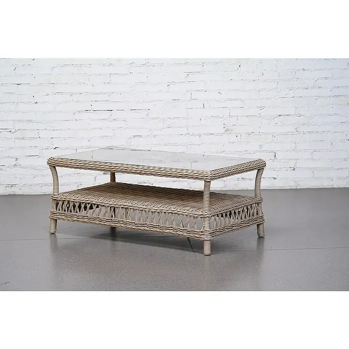 Sunfun Conjunto de muebles Soraya - 4 pzs., Ratán sintético/Aluminio/Poliéster, Beige/Gris - Esta elegante mesa de centro de ratán con tapa de cristal es una gran adición a cualquier sala de estar. El mueble será un verdadero punto de atracción.