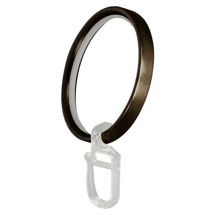 Expo Ambiente Gardinenring - Mit Faltenhaken, 8 Stk., Bronze - Nahaufnahme eines Gardinenrings mit einem transparenten Kunststoffhaken, ideal für die Aufhängung von Vorhängen.