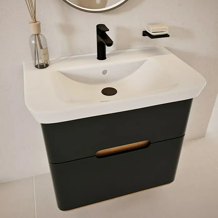 VitrA Sento Badmöbel-Set Sento - 80 cm, Anthrazit, 2 Schubladen - Elegantes Waschbecken mit Unterschrank in Schwarz und Weiß. Der Waschtisch besticht durch sein modernes Design und die hochwertige Verarbeitung.