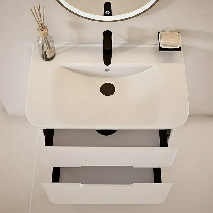 VitrA Sento Badmöbel-Set Sento - 80 cm, Weiß, 2 Schubladen - Modernes Waschbecken mit Unterschrank und zwei Auszügen, minimalistisches Design für ein stilvolles Badezimmer.