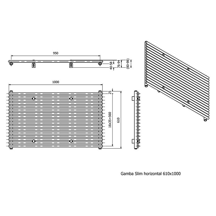 Ximax Raumheizkörper Gamba Slim (B x H: 1 200 x 610 mm, Wärmeleistung bei Vorlauftemperatur von 75 °C (D: 50): 825 W) | BAUHAUS
