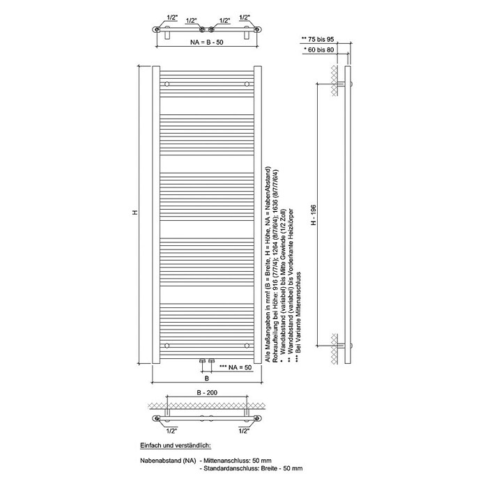 Ximax Elektro-Badheizkörper Typ 2 C1 (B x H: 600 x 1 636 mm) | BAUHAUS