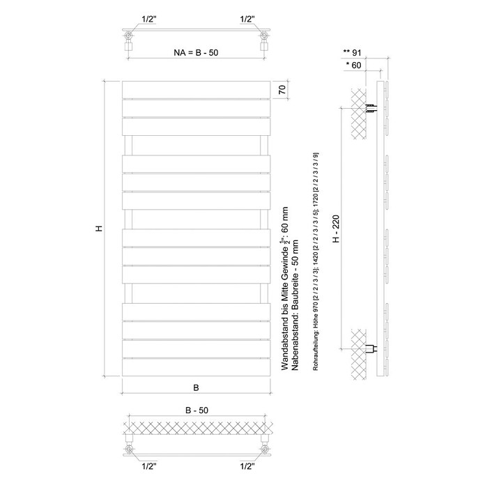 Ximax Elektro-Badheizkörper P2 Typ 1 (B x H: 600 x 1 420 mm) | BAUHAUS