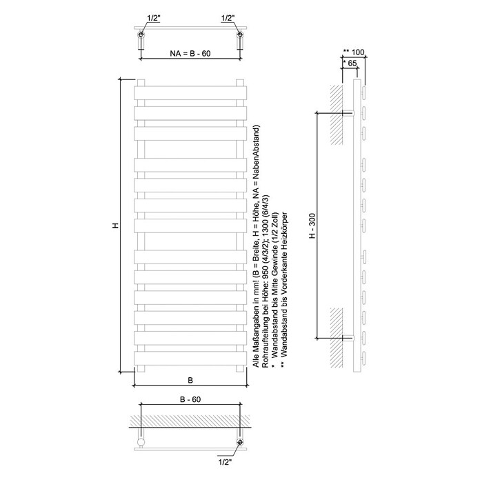 Ximax Designheizkörper C7 (50 x 130 cm, 483, Chrom)