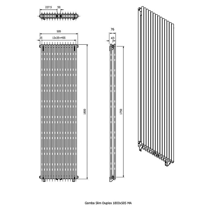 Ximax Raumheizkörper Gamba Slim Duplex (B x H: 505 x 1 800 mm, Wärmeleistung bei Vorlauftemperatur von 75 °C (D: 50): 1 424 W) | BAUHAUS