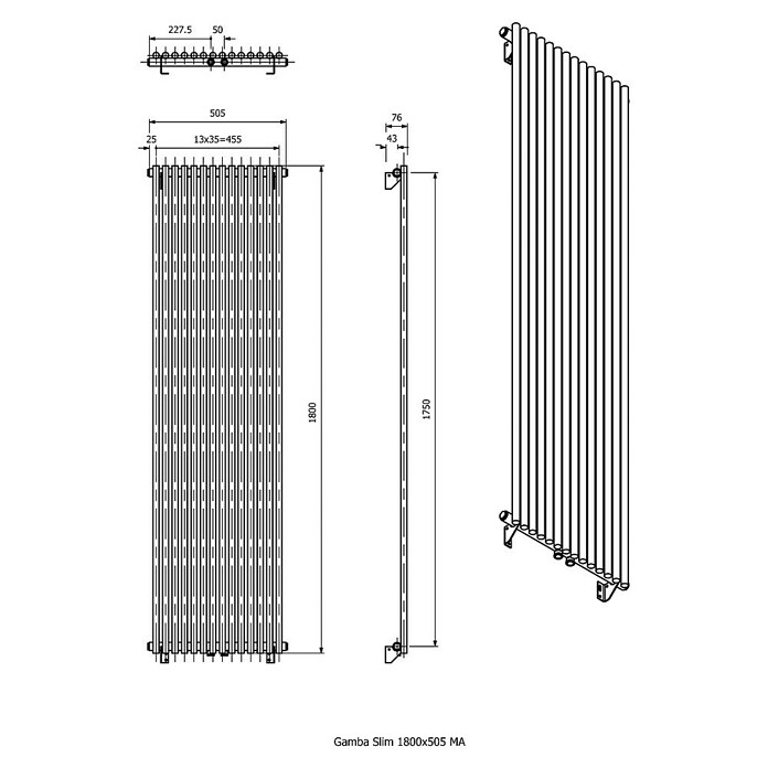 Ximax Raumheizkörper Gamba Slim (B x H: 505 x 1 800 mm, Wärmeleistung bei Vorlauftemperatur von 75 °C (D: 50): 1 012 W) | BAUHAUS