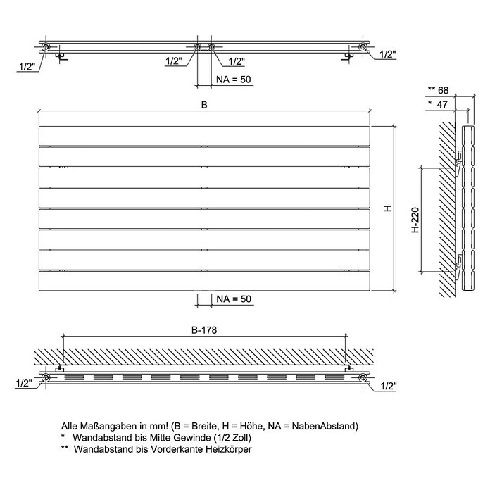 Ximax Raumheizkörper P1 Duplex Slimline Deluxe (B x H: 1 200 x 595 mm, Wärmeleistung bei Vorlauftemperatur von 75 °C (D: 50): 1 101 W) | BAUHAUS