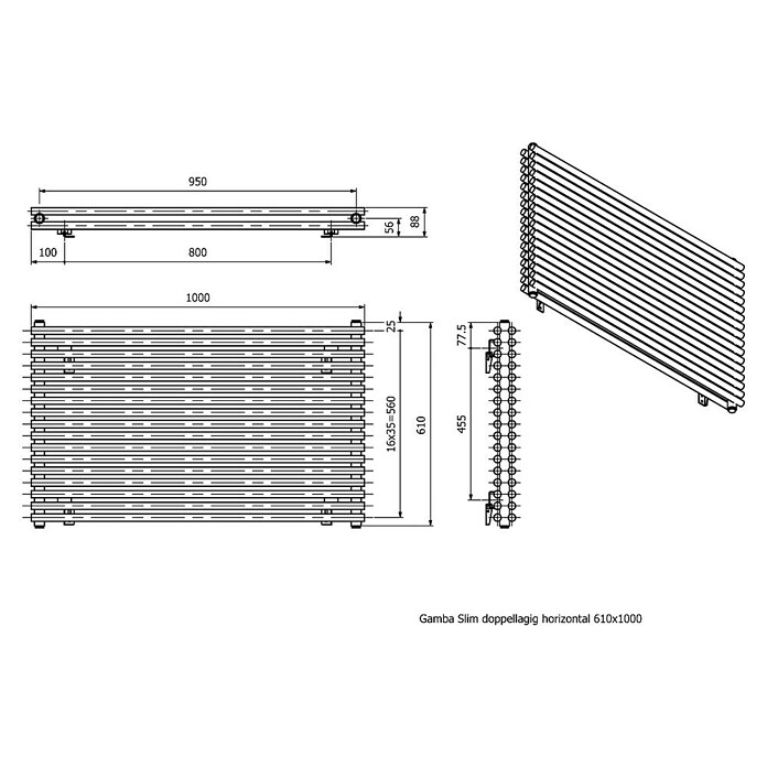 Ximax Raumheizkörper Gamba Slim Duplex (B x H: 1 000 x 610 mm, Wärmeleistung bei Vorlauftemperatur von 75 °C (D: 50): 1 075 W) | BAUHAUS