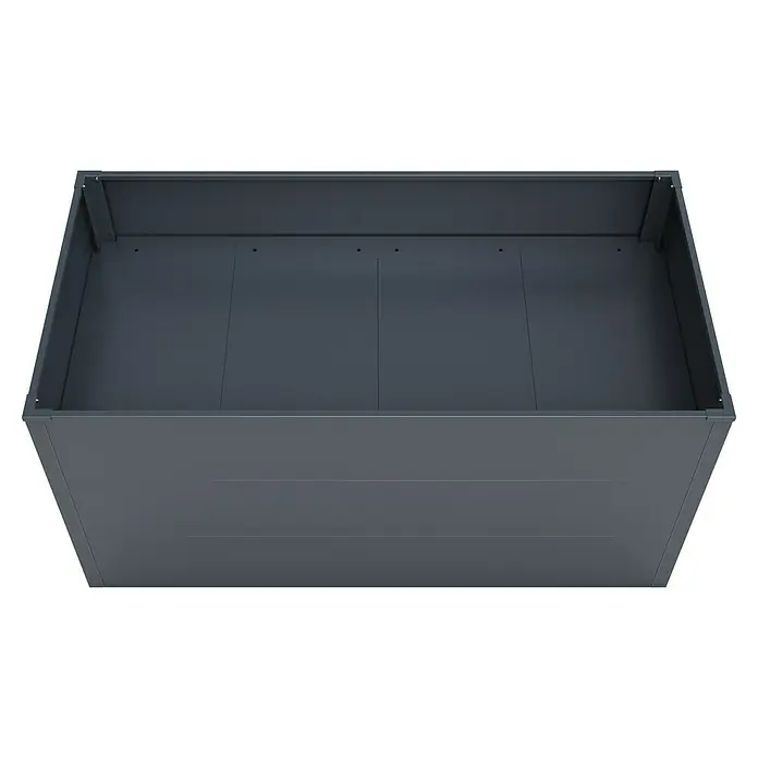 KGT Hochbeet UrbanGrow L - 149 x 74 x 78 cm, Metall, Anthrazit-grau - Ansicht von oben eines grauen Hochbeets aus Metall, ideal für Garten- und Terrassenliebhaber. Das Design bietet Platz für Pflanzen und Gemüse.