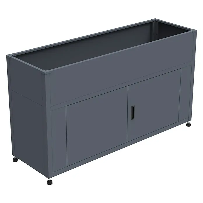KGT Hochbeet UrbanGrow L Space - 159 x 51 x 86 cm, Metall, Anthrazit-grau - Grauer Unterschrank mit zwei Türen und offenem Oberteil, ideal für Werkstatt oder Garage. Praktisch und robust für diverse Aufbewahrungsbedürfnisse.