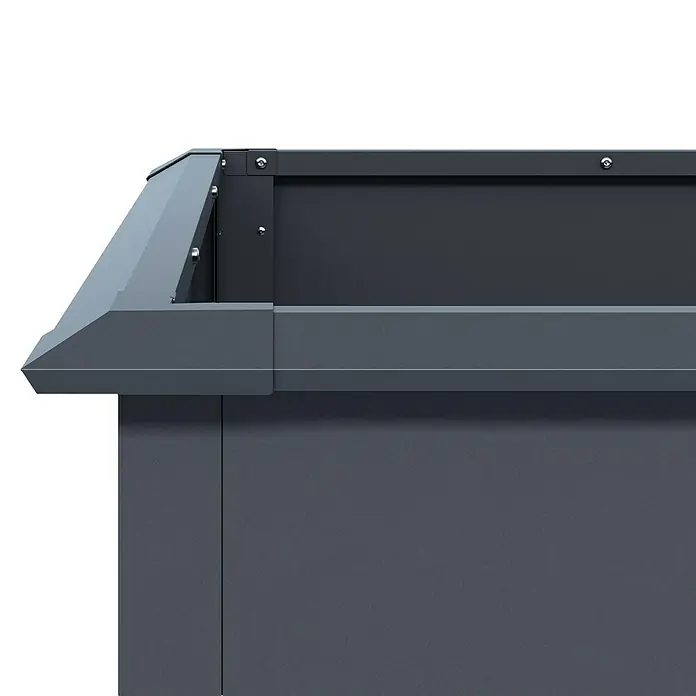 KGT Hochbeet UrbanGrow XL - 199 x 99 x 78 cm, Metall, Anthrazit-grau - Nahaufnahme eines grauen Abfallbehälters mit Metalldetails, der modernes Design und Funktionalität vereint.