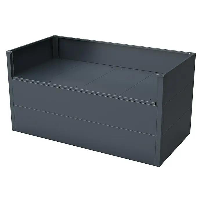 KGT Hochbeet UrbanGrow L - 149 x 74 x 78 cm, Metall, Anthrazit-grau - Ansicht eines modernen, grauen Hochbeets mit geradlinigem Design, ideal für Garten- und Terrassengestaltung.