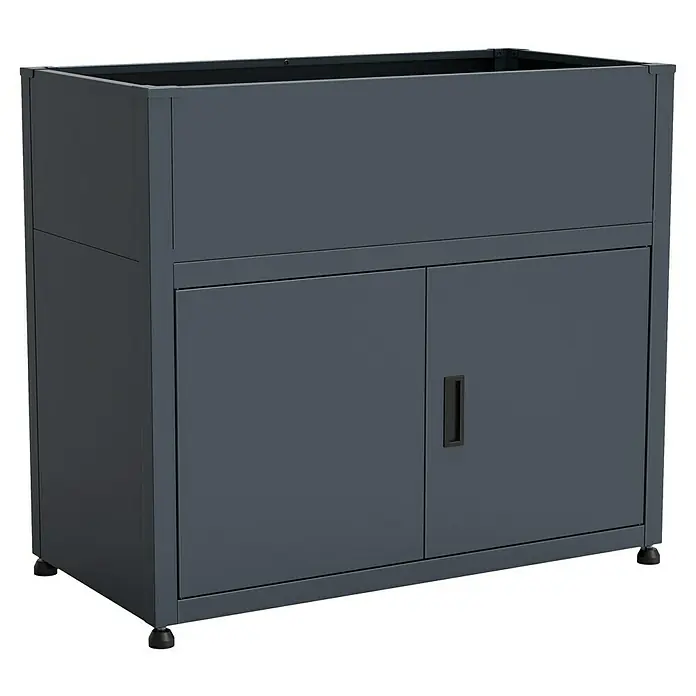 KGT Hochbeet UrbanGrow M Space - 101 x 51 x 86 cm, Metall, Anthrazit-grau - Grauer Outdoor-Küchenschrank mit zwei Türen und einem rechteckigen Griff. Stabiles und stilvolles Design für den Außenbereich.