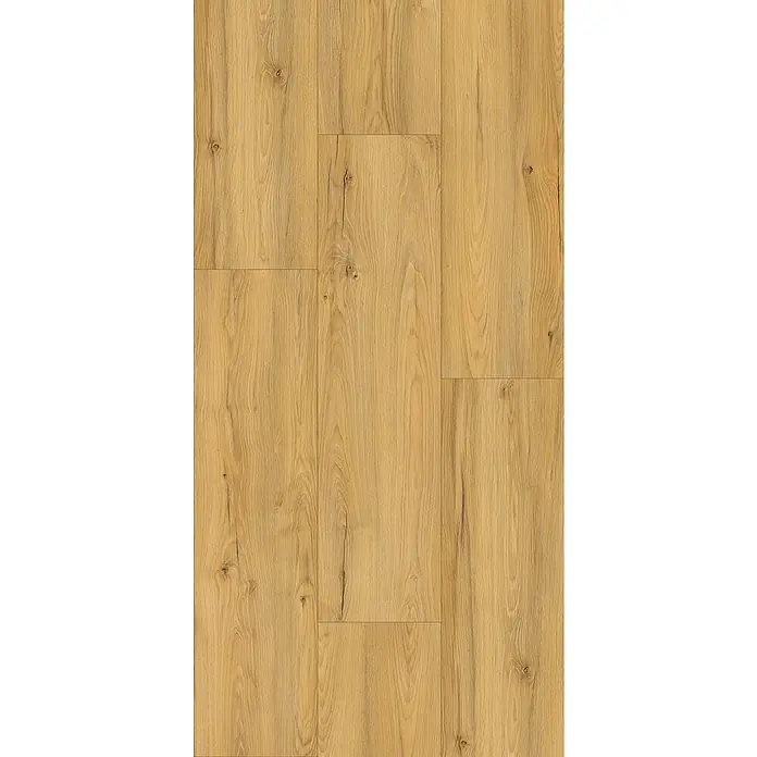 LOGOCLIC Laminat Twenty Five XXL - Oak, Landhausdiele, 1.288 x 330 x 9 mm - Ansicht von hellem Laminatboden. Das Laminat hat eine deutliche Holzmaserung und eine natürliche Holzfarbe, die Wärme ausstrahlt.