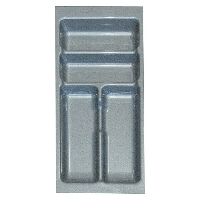 Cubertero 300 - L x An x Al: 47,3 x 20,9 x 5,3 cm, Gris - Cajón organizador de plástico gris con múltiples compartimentos para guardar utensilios de cocina.