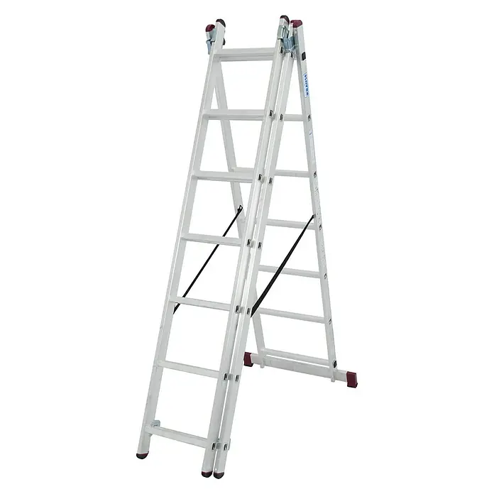 Krause Corda Escalera multiusos - Altura de trabajo: 5,1 m, Número de peldaños: 21 ud., Carga soportada: 150 kg, Aluminio - Escalera multiusos plateada con pies antideslizantes y cinturones de seguridad. Ideal para el hogar, el jardín y el taller.