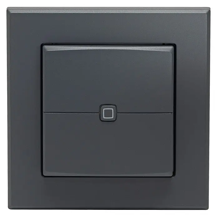Homematic IP Funk-Wandtaster HmIP-WRC2-A-2 - 2-fach, Batteriebetrieben, 19 x 86 x 86 mm, Anthrazit - Nahaufnahme eines schwarzen Busch-balance® si Schalters, der modernes Design und Funktionalität für intelligente Haustechnik vereint.