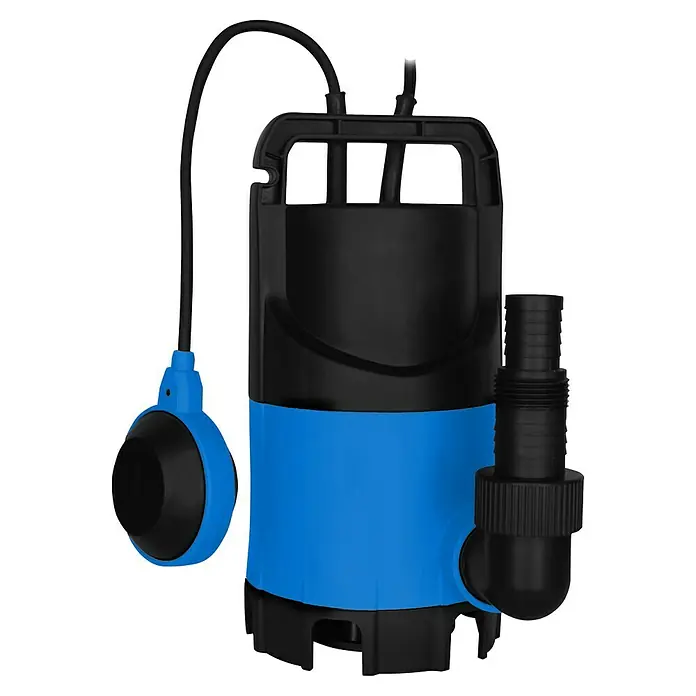 Bomba para aguas residuales - 400 W, Capacidad de bombeo máx.: 8.000 l/h, Profundidad de inmersión: 7 m - Una bomba sumergible negra y azul, perfecta para uso doméstico y de jardín. Ofrece alto rendimiento y fiabilidad.