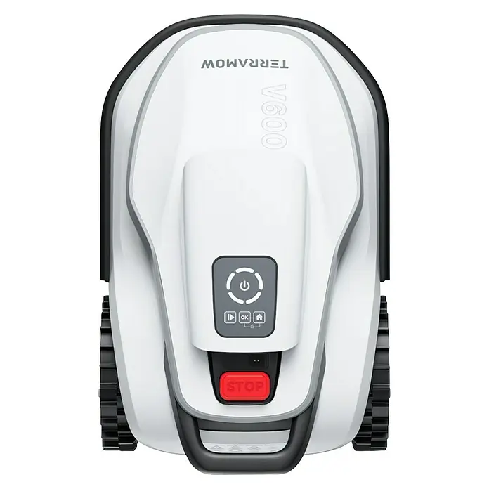 Terramow Mähroboter-Set V600 inkl. Garage - 600 m², Schnittbreite: 20,3 cm, Kamera-gestützte Navigation - Der Terramow V600 Rasenmähroboter, ein autonomes Gartengerät mit innovativer Technologie für einen perfekten Rasenschnitt.