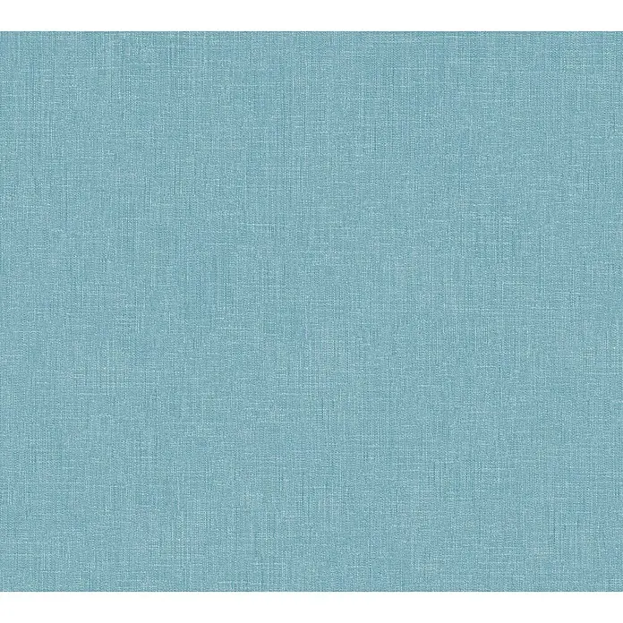 A.S. Création Metropolitan Stories Vliestapete Textil-Optik - Blau, Uni, 10,05 x 0,53 m - Nahaufnahme eines hellblauen Leinenstoffes, der eine feine Textur und eine ruhige, gleichmäßige Farbe aufweist. Ideal für Hintergründe und Design.