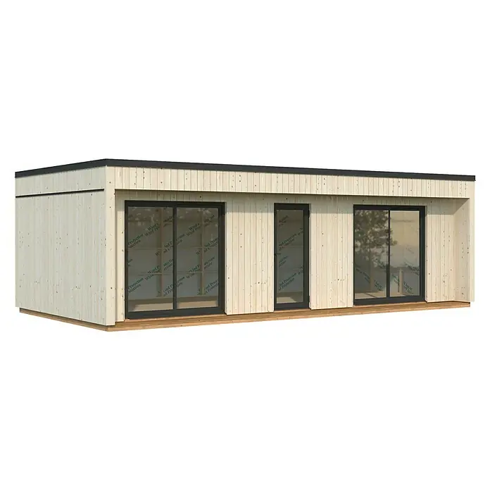 Palmako Gartenhaus Johanna Nordic Plus - Außenmaß inkl. Dachüberstand (B x T): 901 x 448 cm, Holz, Natur unbehandelt - Modernes Holzhaus mit großen Fensterfronten. Das Haus zeichnet sich durch seine schlichte Eleganz und die Verwendung von natürlichen Materialien aus.