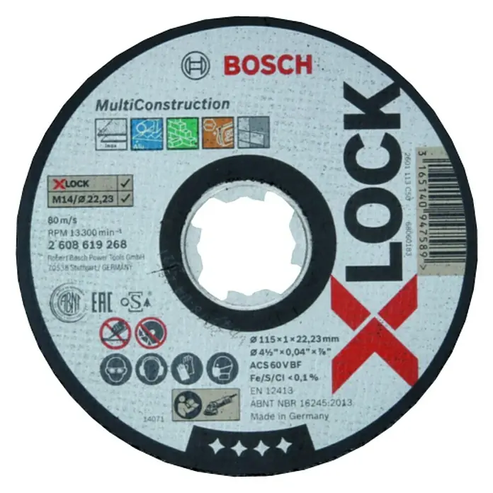 Bosch Professional X-Lock Disco de corte Multi Construction - Diámetro disco: 115 mm, Espesor disco: 1 mm, Apto para: Piedra, 1 ud. - Disco de corte MultiConstruction Bosch X-LOCK con un diámetro de 115 mm para aplicaciones versátiles.