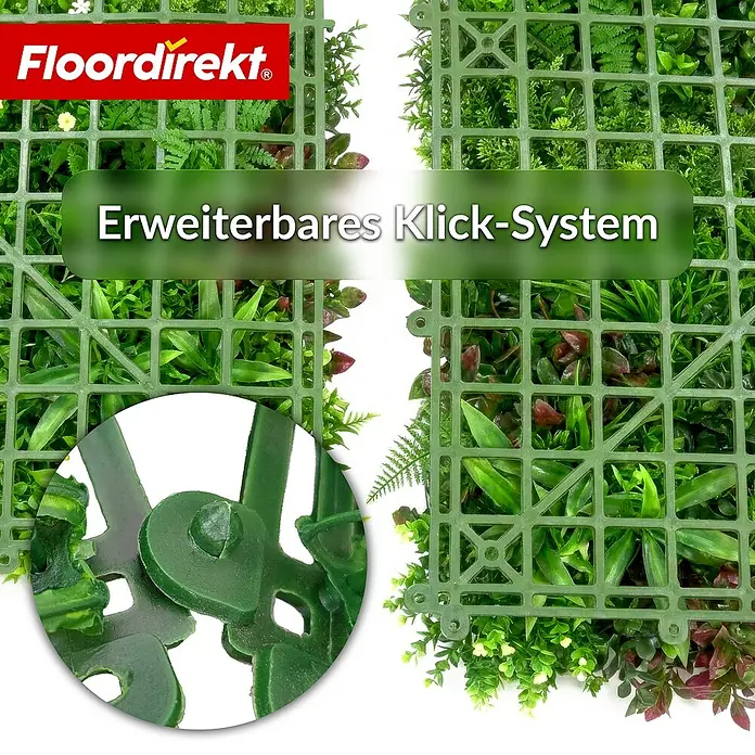 Floordirekt Kunstpflanze Pflanzenwand Meadow - 100 x 100 cm - mit erweiterbarem Klick-System - Kunststoff