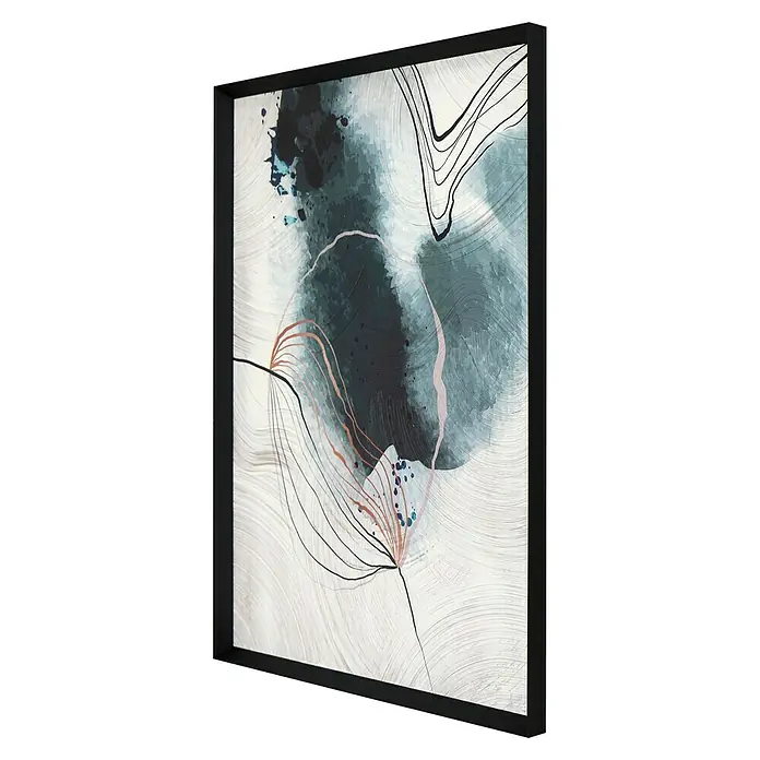 Cuadro 521 - Abstracto 521, An x Al: 42 x 52 cm, 1 pzs. - Elegante cuadro enmarcado con formas abstractas en tonos blancos, azules y negros, una decoración de pared moderna para espacios elegantes.