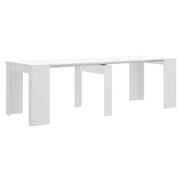 Dekit Mesa de comedor Kiona - L x An x Al: 90 x 239 x 77 cm, Blanco, Extensible - Una mesa de comedor blanca extensible con líneas limpias y un diseño minimalista para comedores modernos.