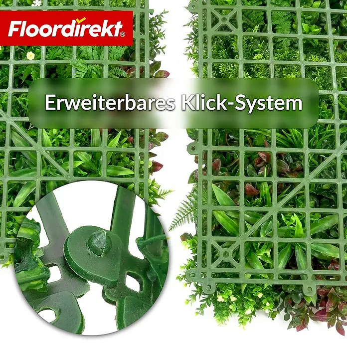 Floordirekt Kunstpflanze Pflanzenwand Wonderland - 100 x 100 cm - mit erweiterbarem Klick-System - Kunststoff