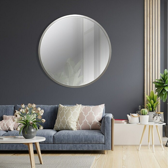 Espejo de pared Circular (Diámetro: 55 cm, Plata betún) | BAUHAUS
