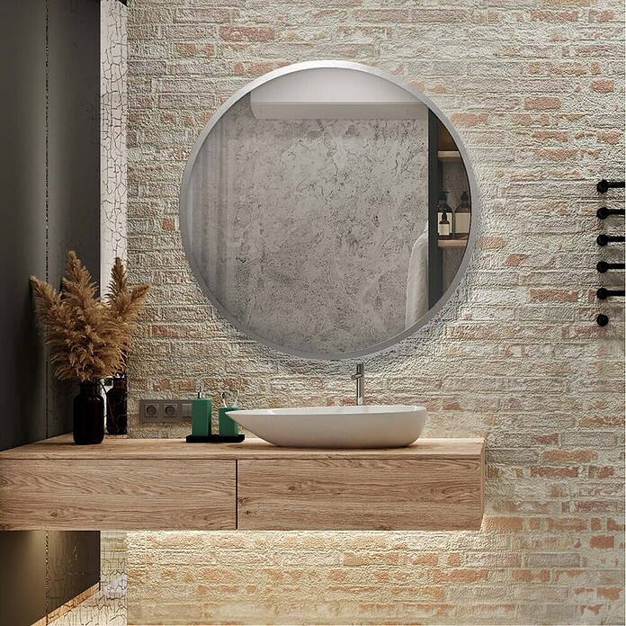 Espejo de pared Circular (Diámetro: 55 cm, Plata betún) | BAUHAUS