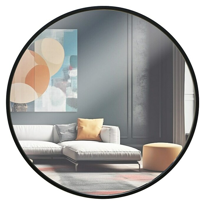 Espejo de pared de hierro (Diámetro: 60 cm, Negro) | BAUHAUS