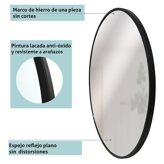 Espejo de pared de hierro (Diámetro: 60 cm, Negro) | BAUHAUS