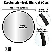 Espejo de pared de hierro (Diámetro: 60 cm, Negro) | BAUHAUS