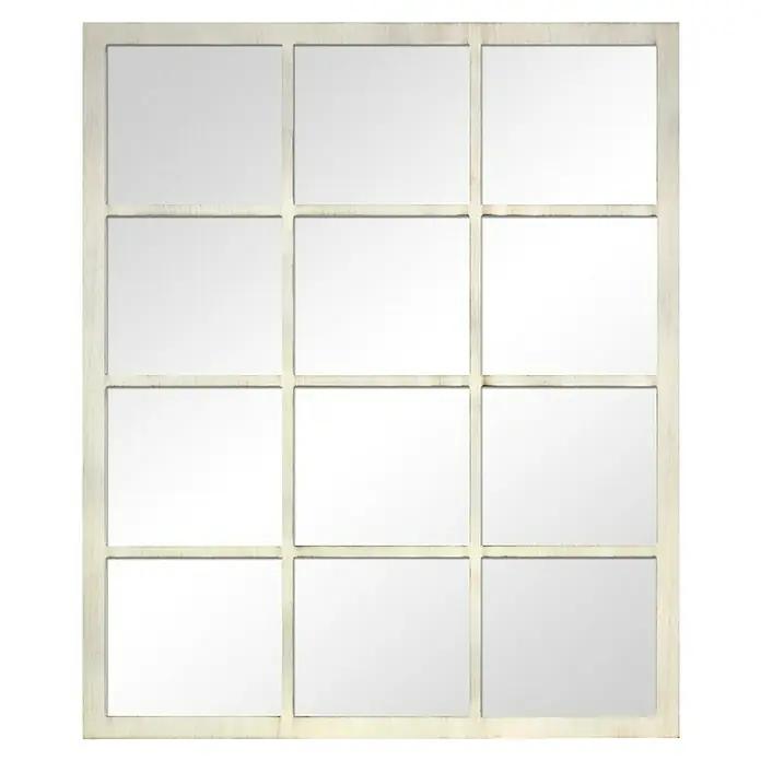 Espejo de pared Siena - 70 x 100 cm, Blanco betún - Espejo de pared cuadrado blanco con nueve paneles de espejo rectangulares separados por un marco decorativo con montantes.