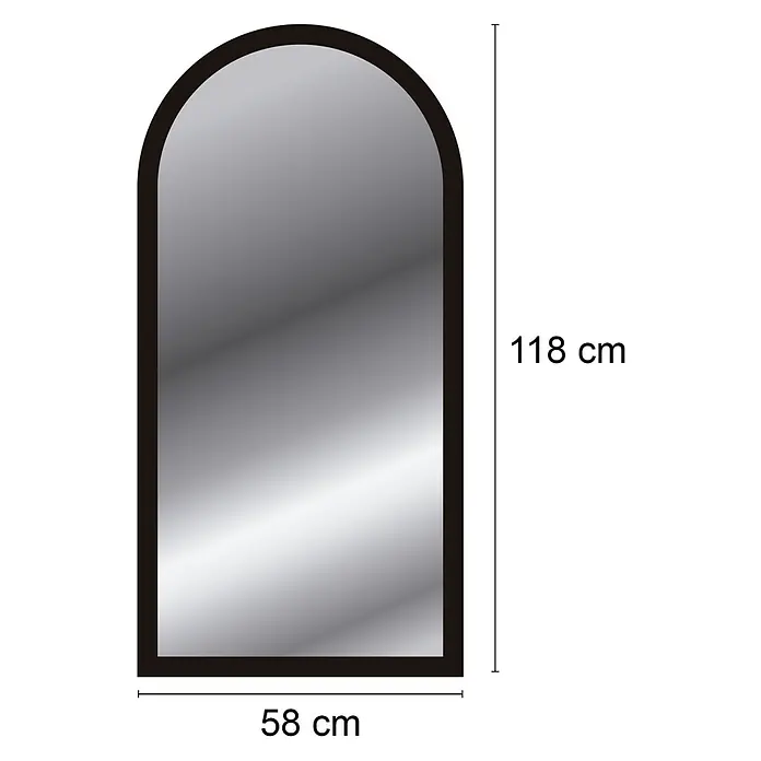 Espejo de pared Arco - 58 x 118 cm, Roble - Espejo ovalado en la imagen con un marco negro y unas dimensiones de 118 cm de altura y 58 cm de ancho.