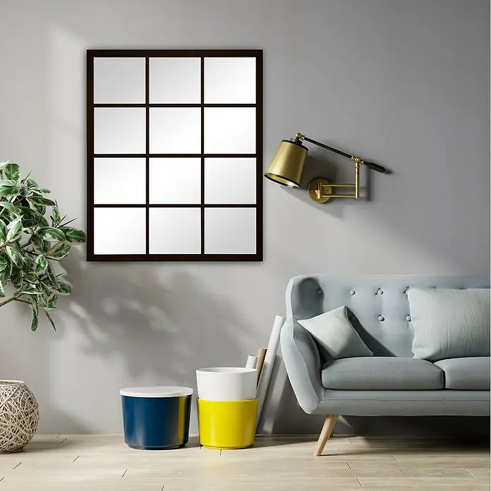 Espejo de pared Siena - 80 x 120 cm, Negro - Un espejo cuadrado con marco oscuro y nueve paneles cuadrados, que añade un toque elegante a cualquier habitación.