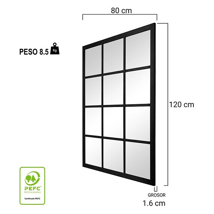 Espejo de pared Siena (80 x 120 cm, Negro) | BAUHAUS