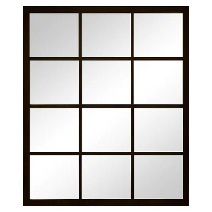 Espejo de pared Siena - 80 x 120 cm, Negro - Marco de ventana marrón con doce paneles cuadrados que dejan pasar una luz suave y difusa. Diseño simple para espacios modernos.